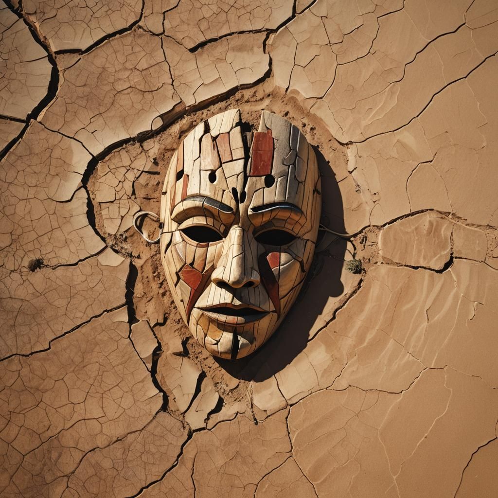 Drama Mask in Desert Landscape: Earth Tones