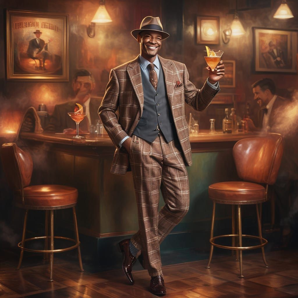 Vintage Man in Jazz Club, Oil Painting