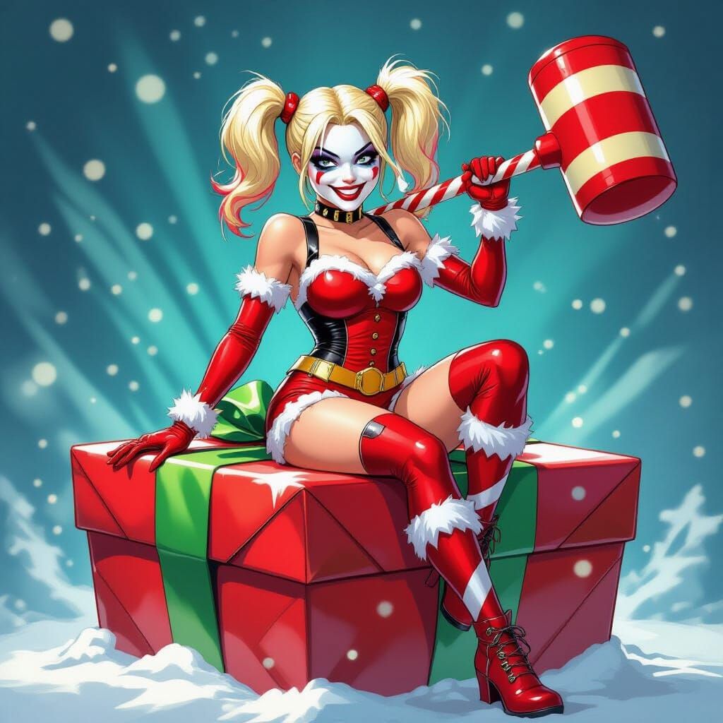 Harley Quinn as Santa's Helper with Candy Cane Braids