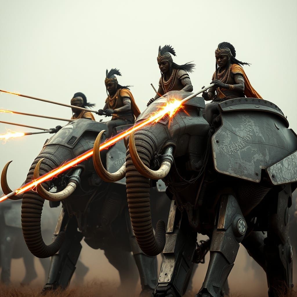 Majestic Zulu Warriors Ride Colossal Mechs in Ancient Leopar...