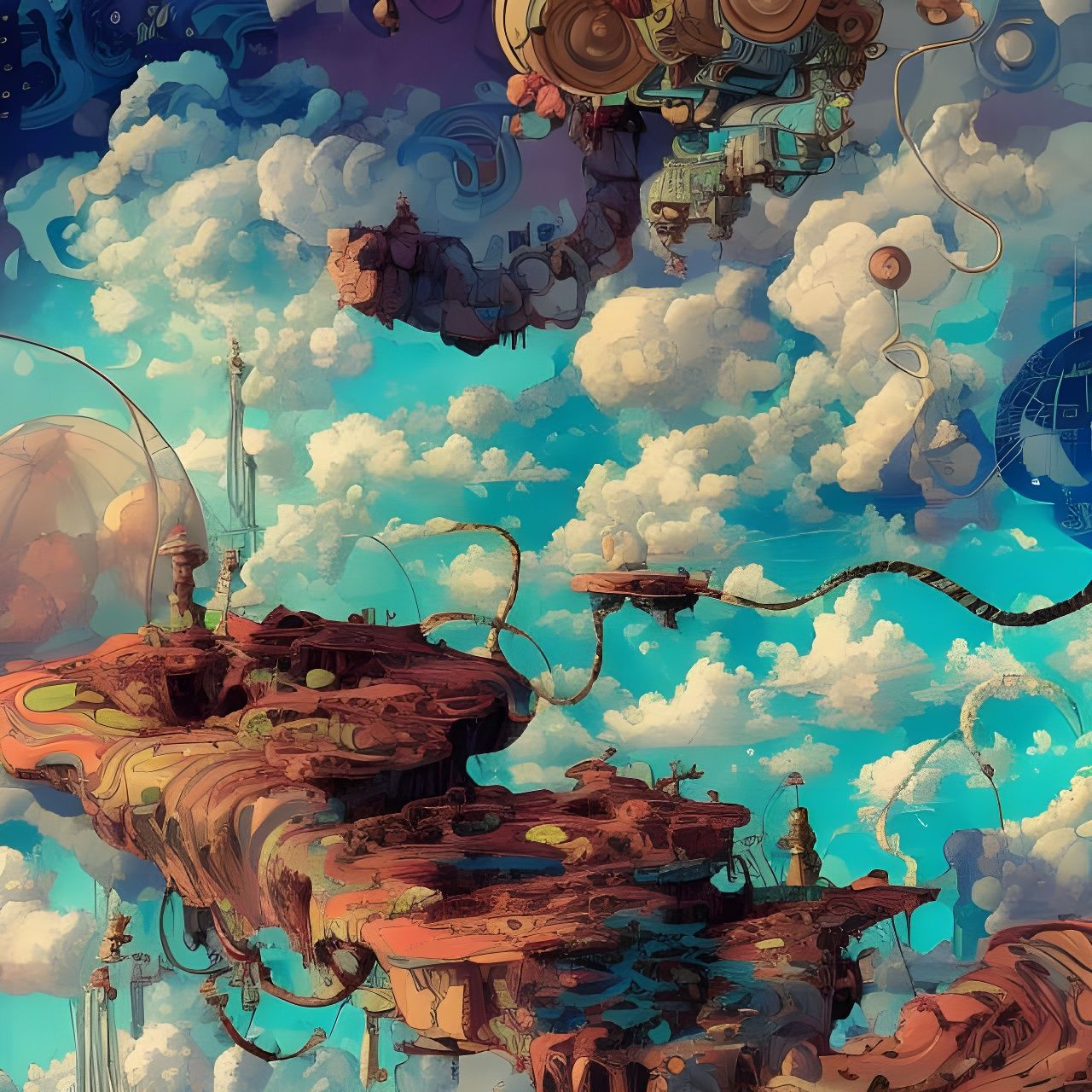 Hackerpunk Slither in Epic Cloudscape: Watercolour Art