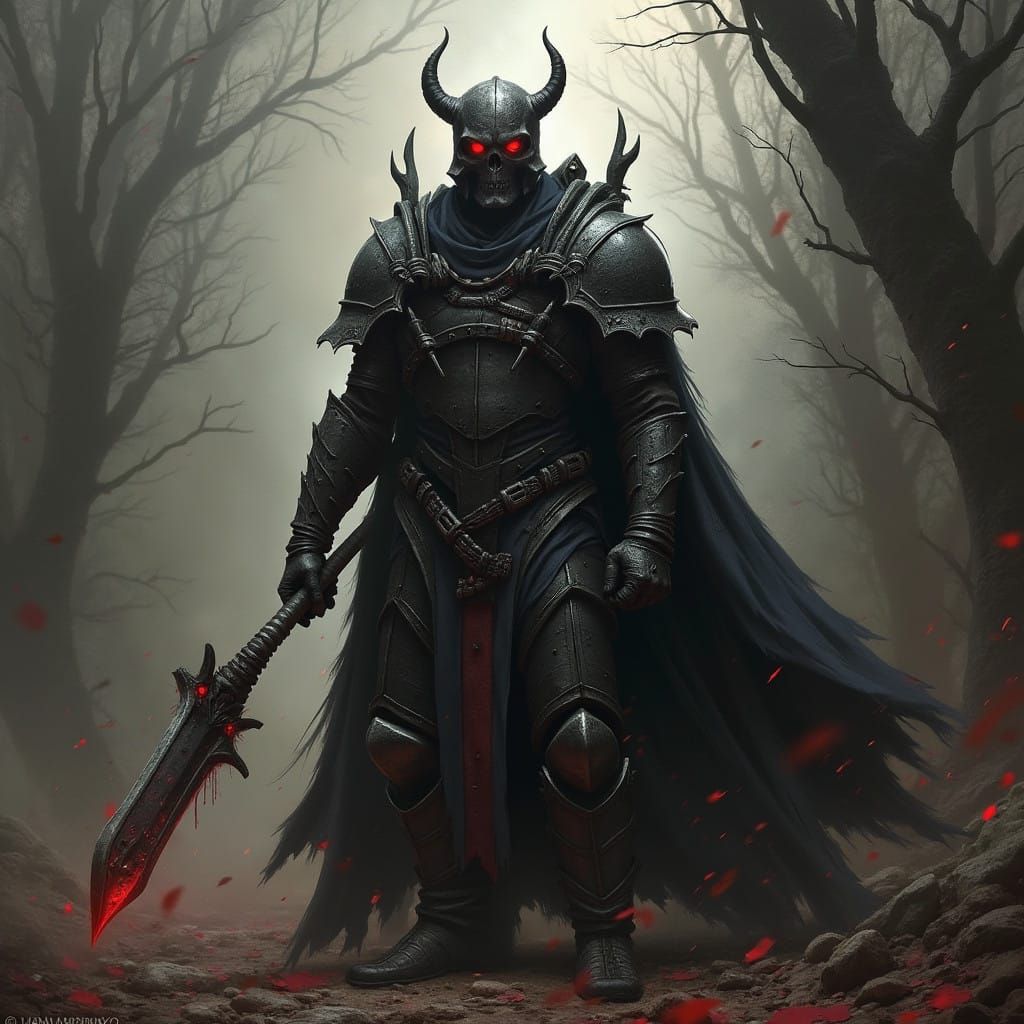 Darkened Medieval Scene in Oils