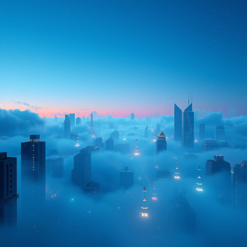 Mystical Cityscape at Dusk in Vibrant 3D