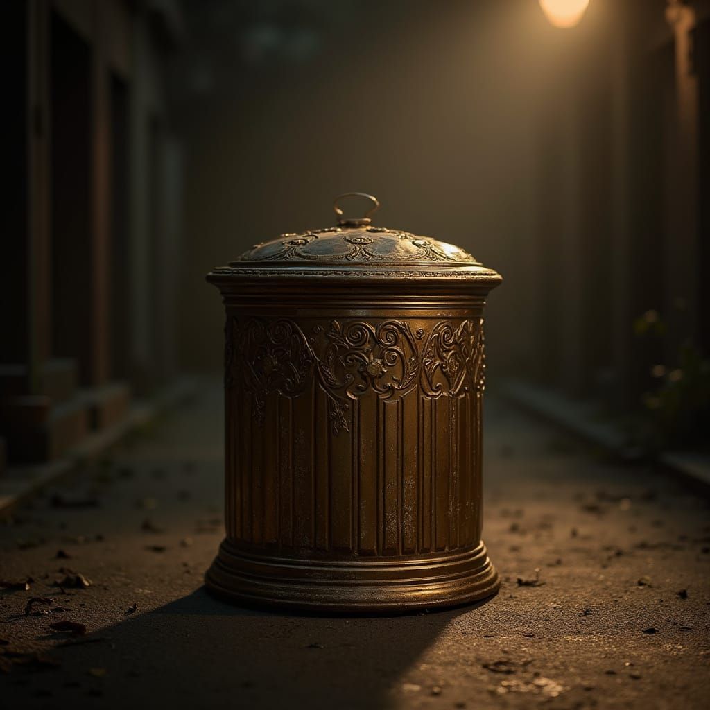 Ornate Trash Can in Hyperrealistic HDR