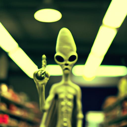 Retro Kodak Photograph of Alien Shopping