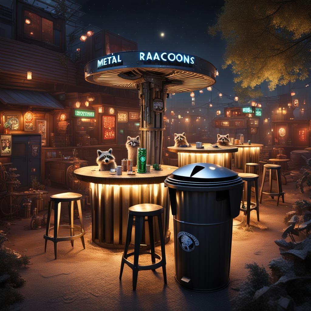 Trashpunk Raccoon Pub in Dumpster