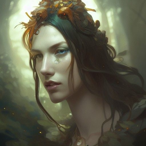 Detailed Druid Portrait in Volumetric Lighting