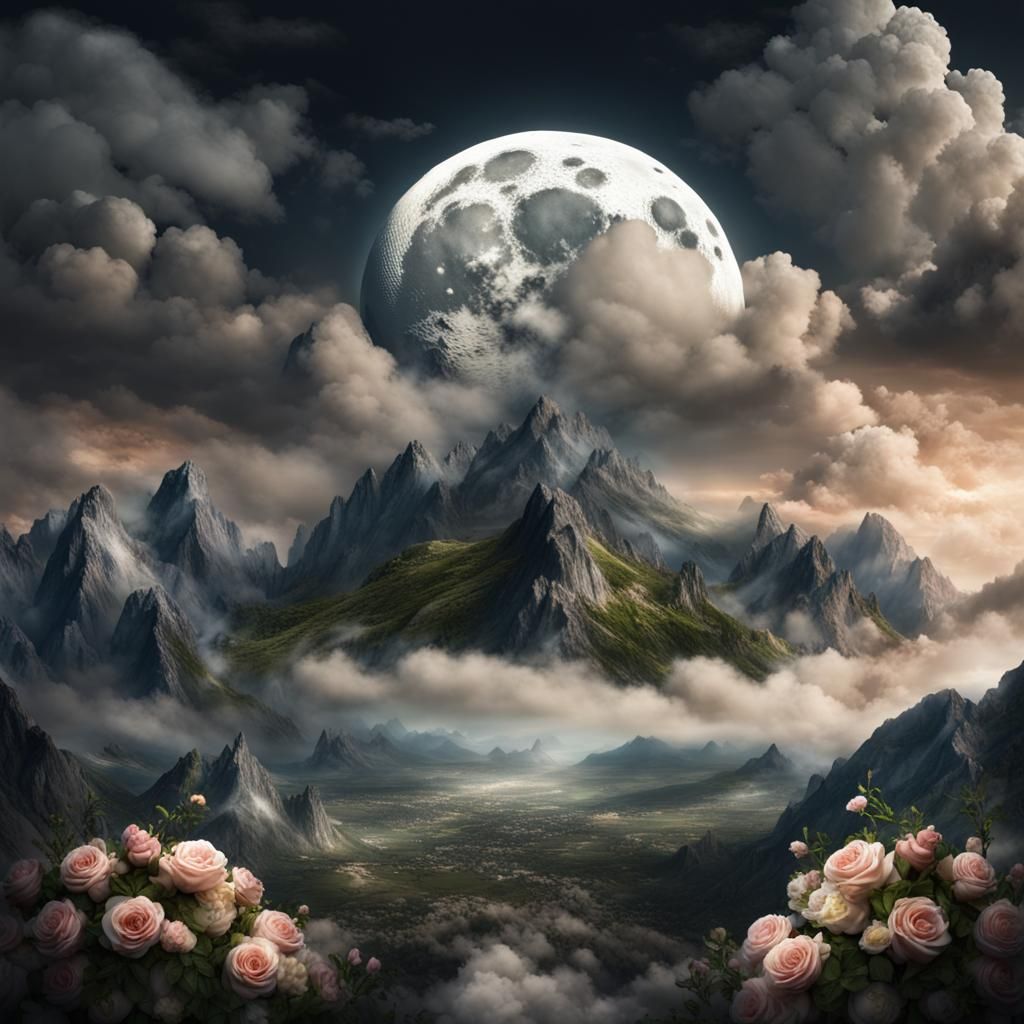 moon with mountains and clouds beautiful and significant. Wi...