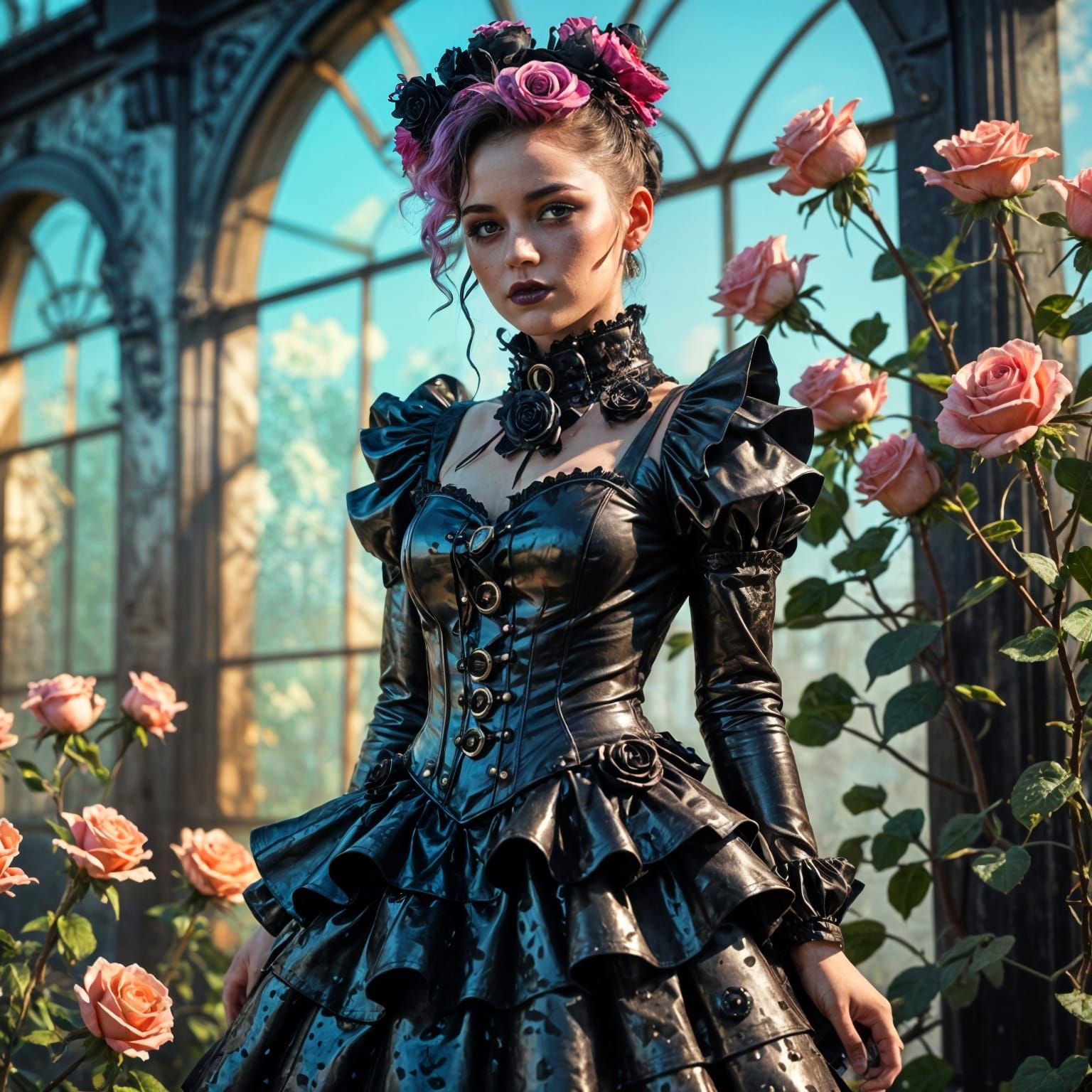Steampunk Black Rose Dress in Picturesque Ruins