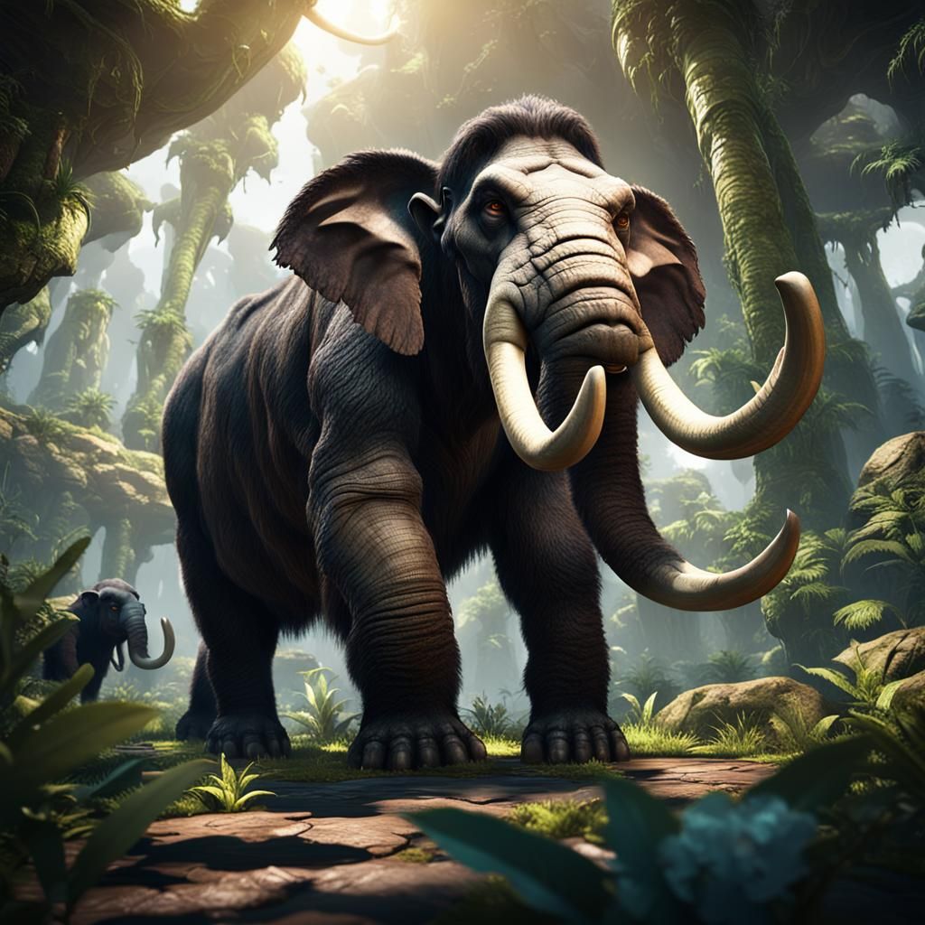 Mammoth in Prehistoric Jungle: 3D Game Cinematic