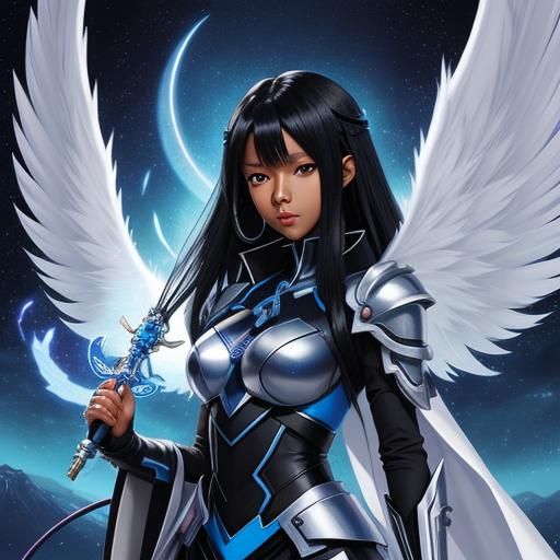 Anime Style Blue Skinned Black Hair Angel