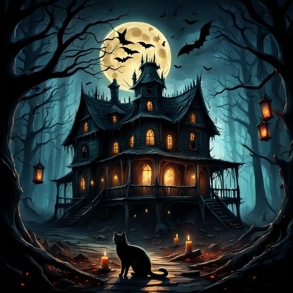 Eerie Haunted House in Dark Fantasy Style