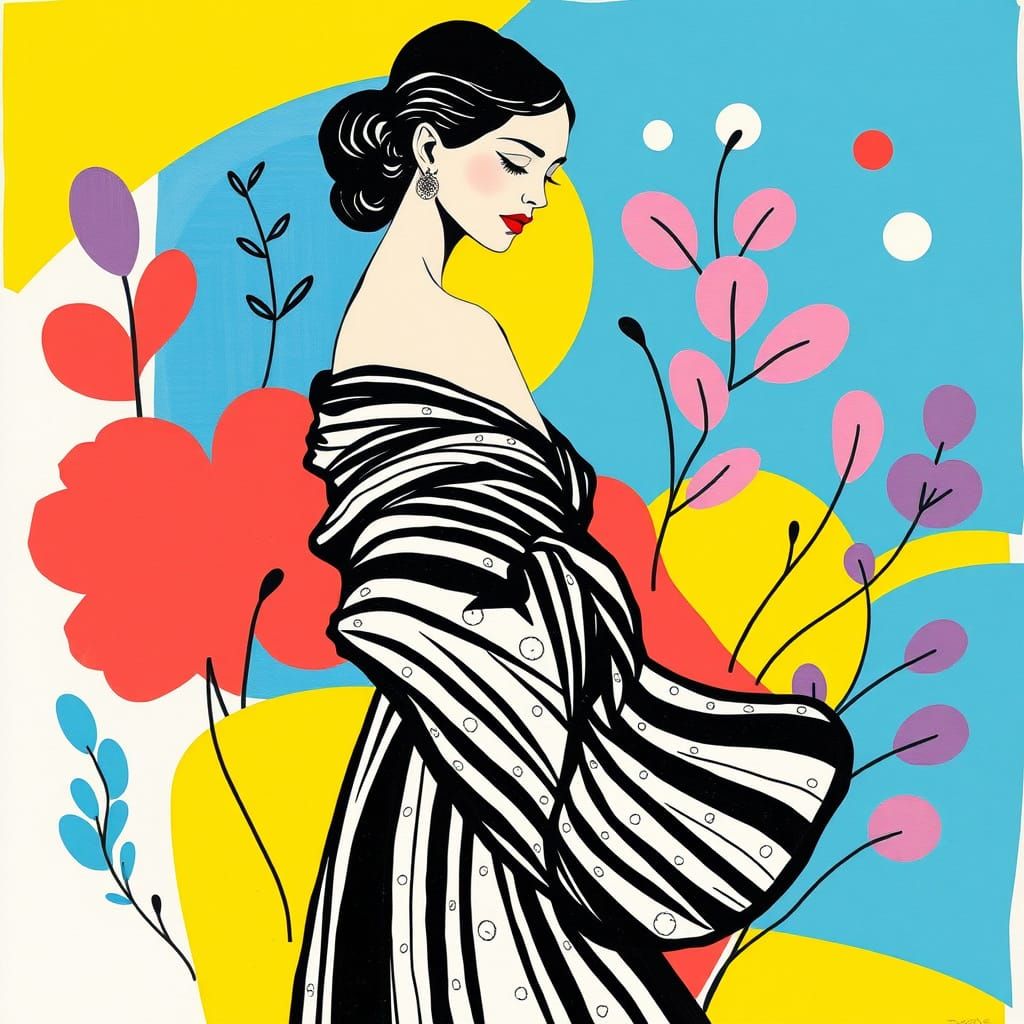 Sophisticated Woman in a Pensive Pose, Inspired by Henri Mat...