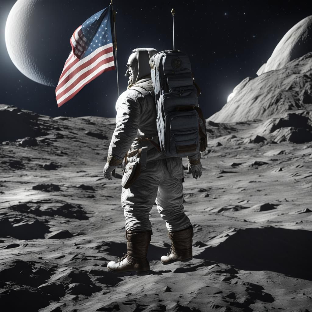 Benjamin Franklin Plants Flag on Moon in 3D