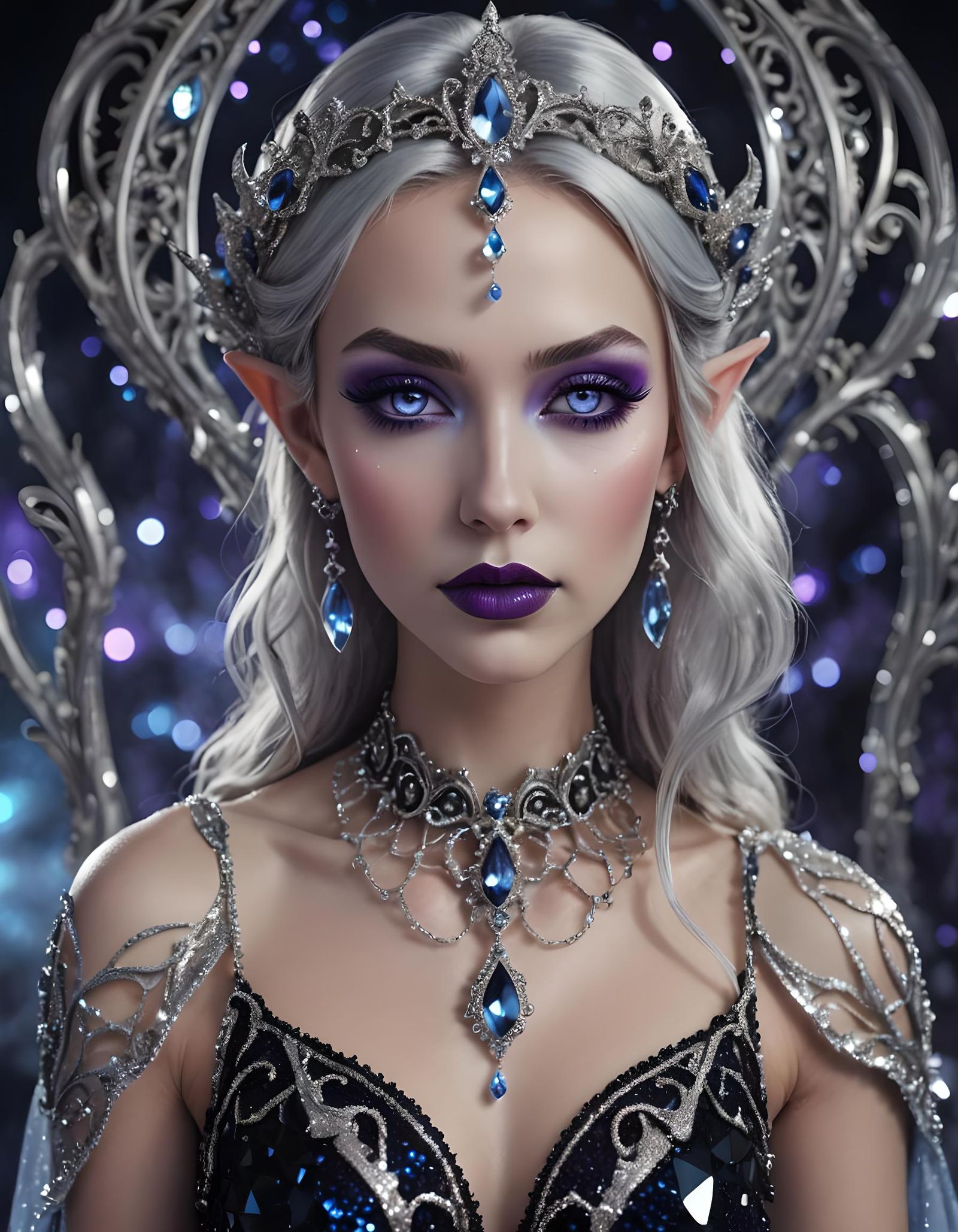 Ethereal Elf Woman with Crystal Hair and Gown
