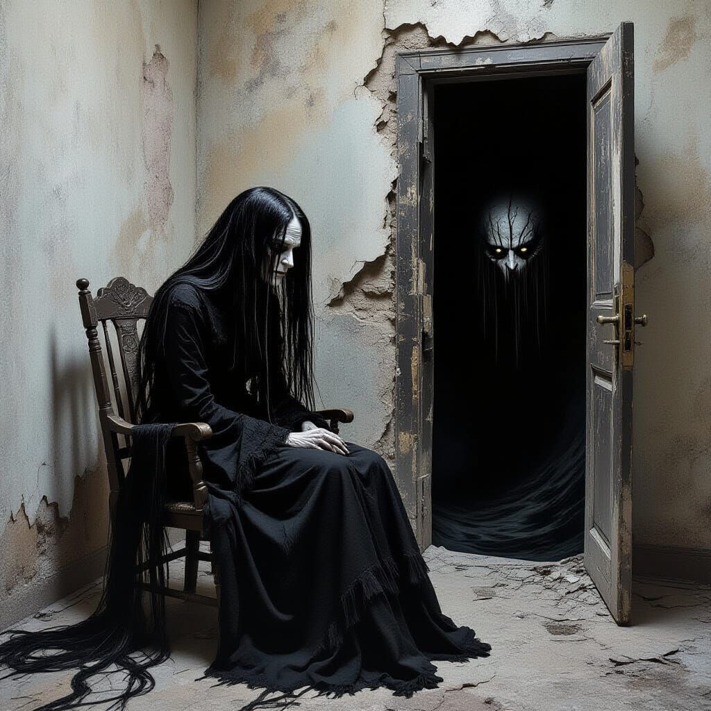 Wicked Woman in Gothic Vortex, Dark Surrealism