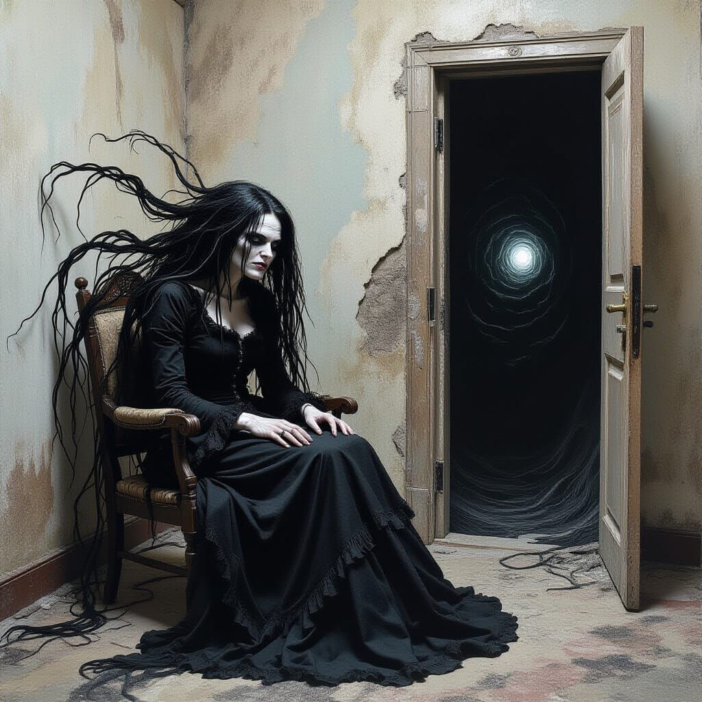 Gothic Woman with Dark Vortex in Giger Style