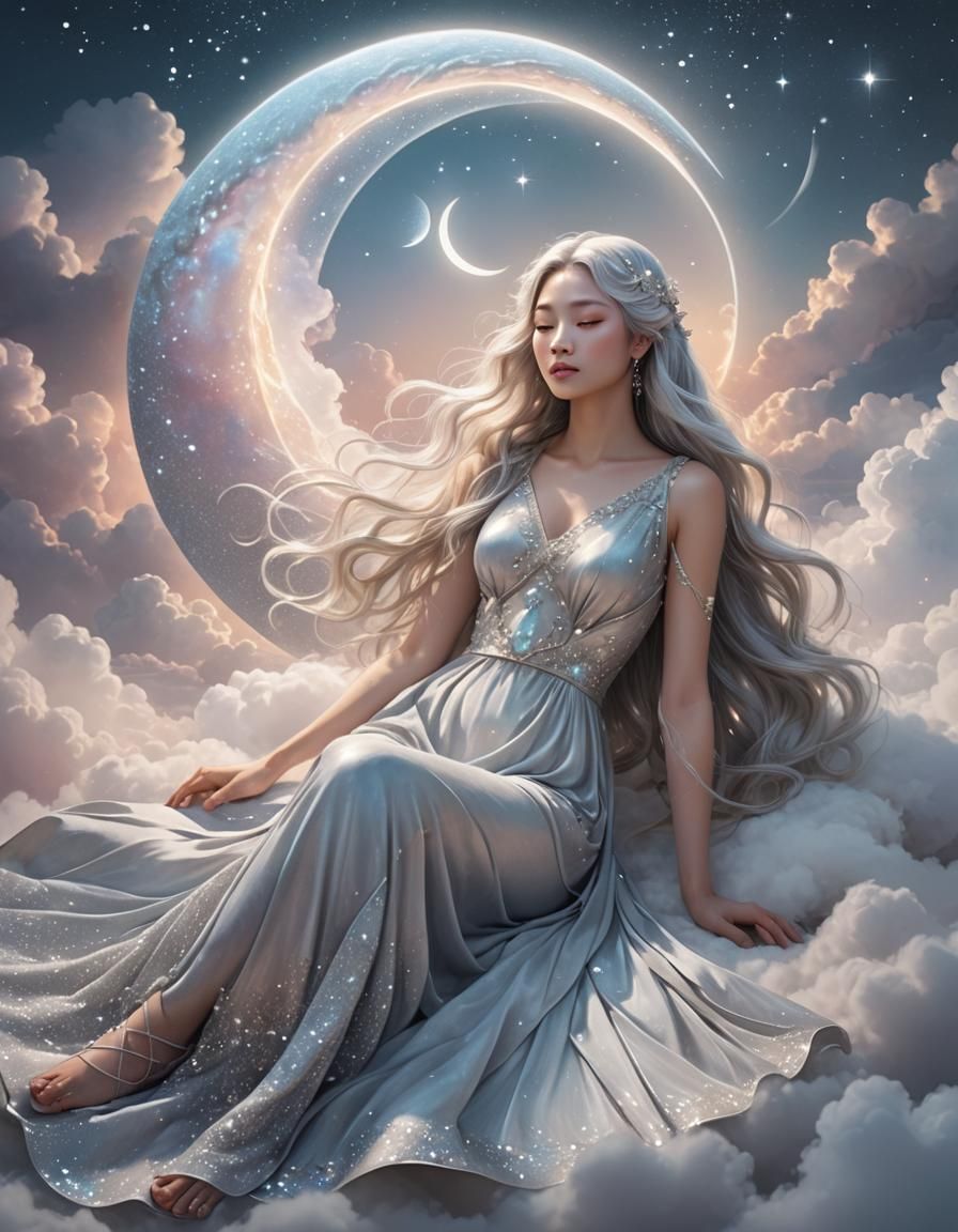 Woman on Moon in Dreamlike Digital Art