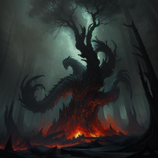 Ethereal Fire Elemental in a Dark Forest