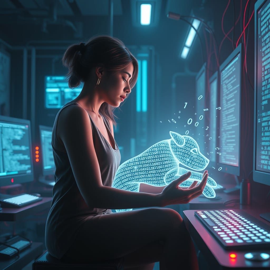 A Woman's Hopeful Gaze in a Futuristic Laboratory