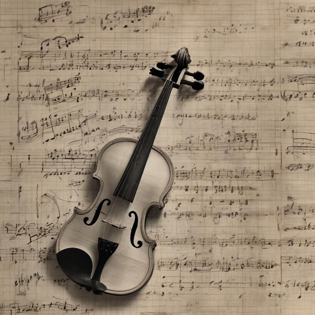 Violin and Musical Staves on Graph Paper