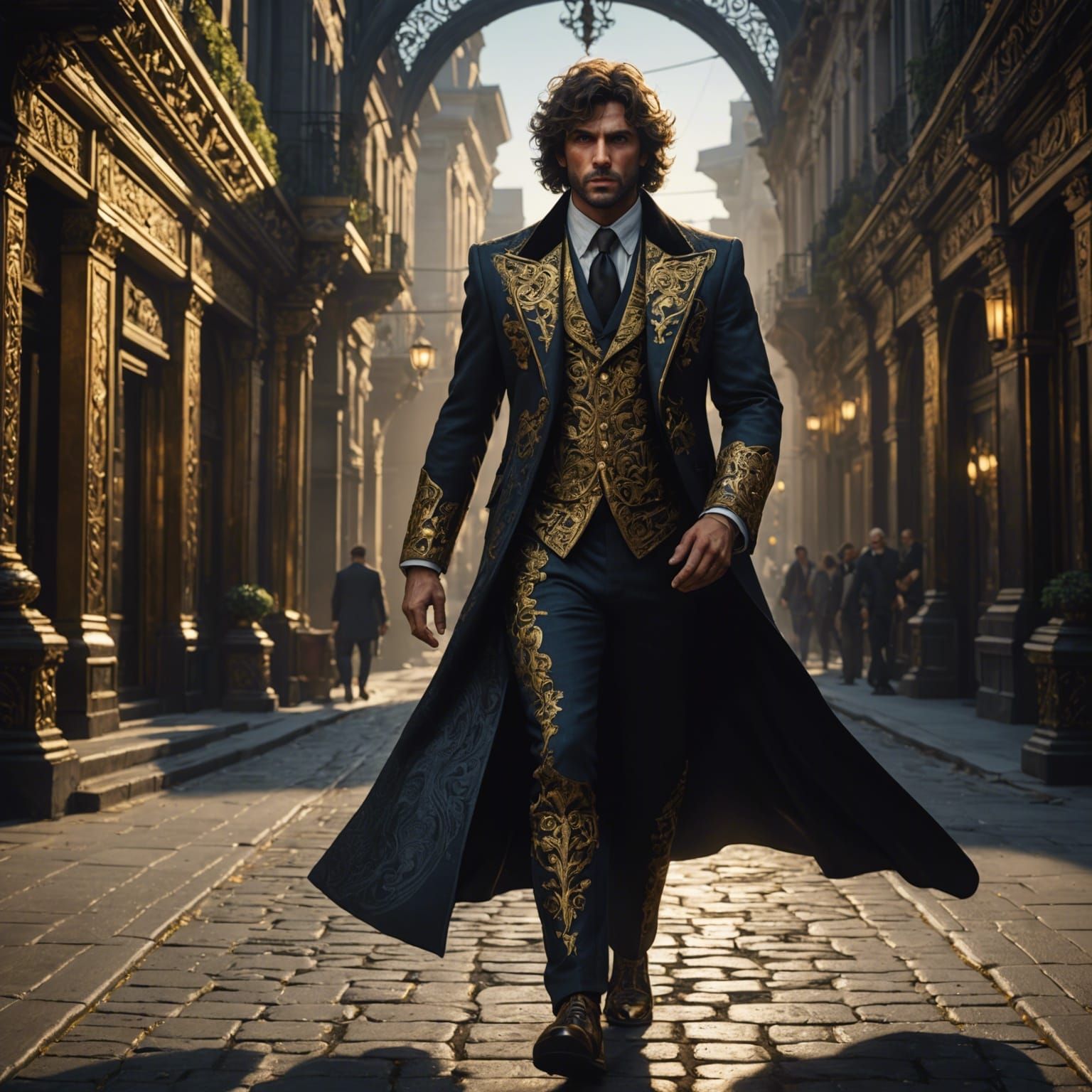 Ornate Man with Shadow, Dark Fantasy Concept Art