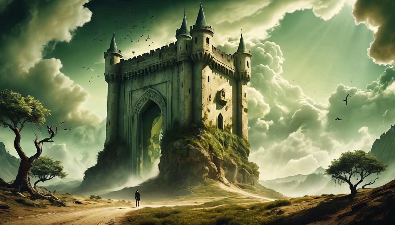 Desert Portal to Enchanted Forest, Surrealist Landscape