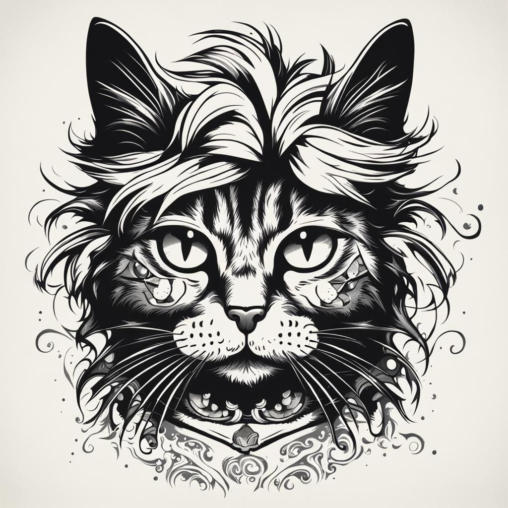 Arched Mohawk Cat Tattoo Design