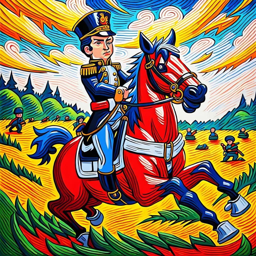 Napoleon Confronts Russian Army: Cartoon Neo-Impressionism