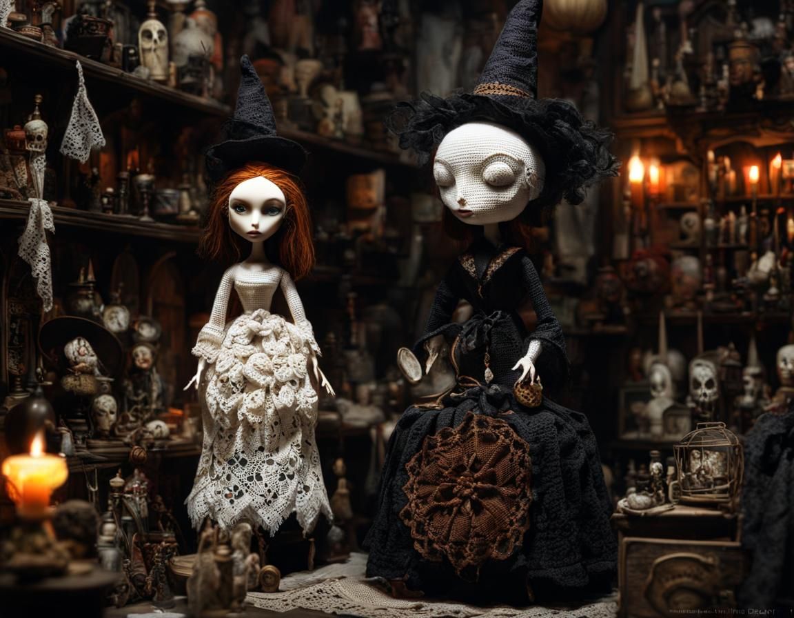 Lace Doll in Witch Shop, Dark Fantasy Style
