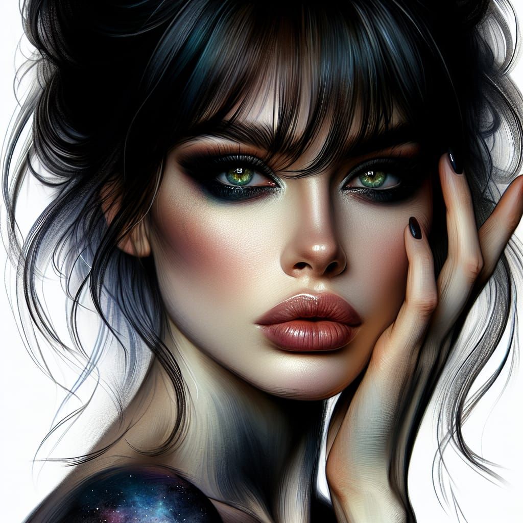 Intriguing Woman with Galaxy Body Art Portrait