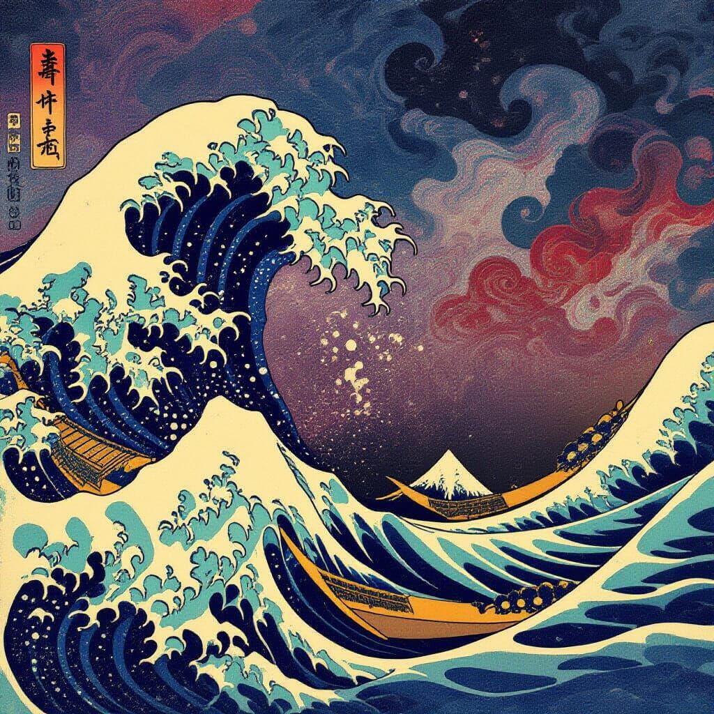 Ukiyo-e Style Abstract Pain as Vintage Woodblock Print