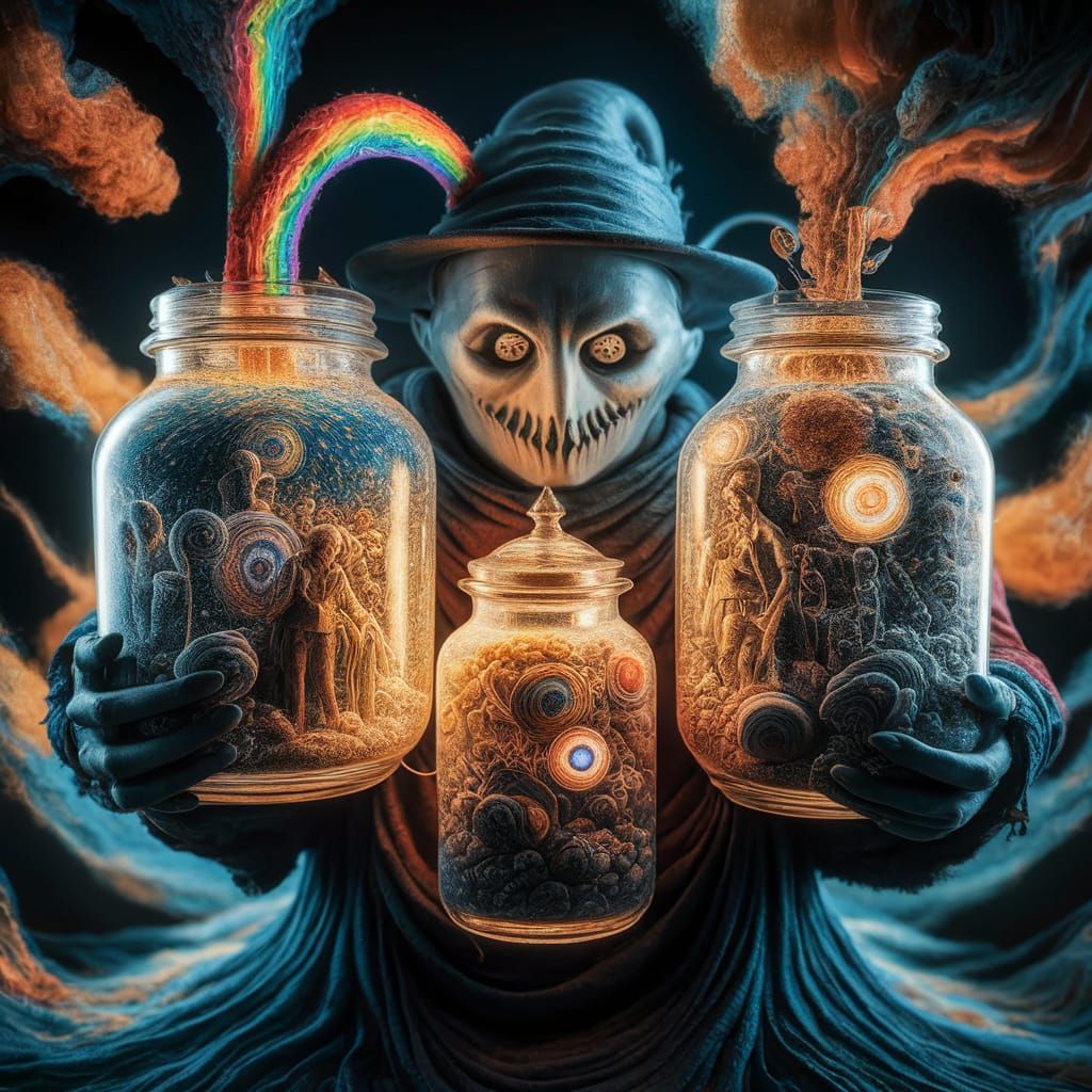 Gothic Sandman Holding Dreams: Rayograph in Van Gogh Style