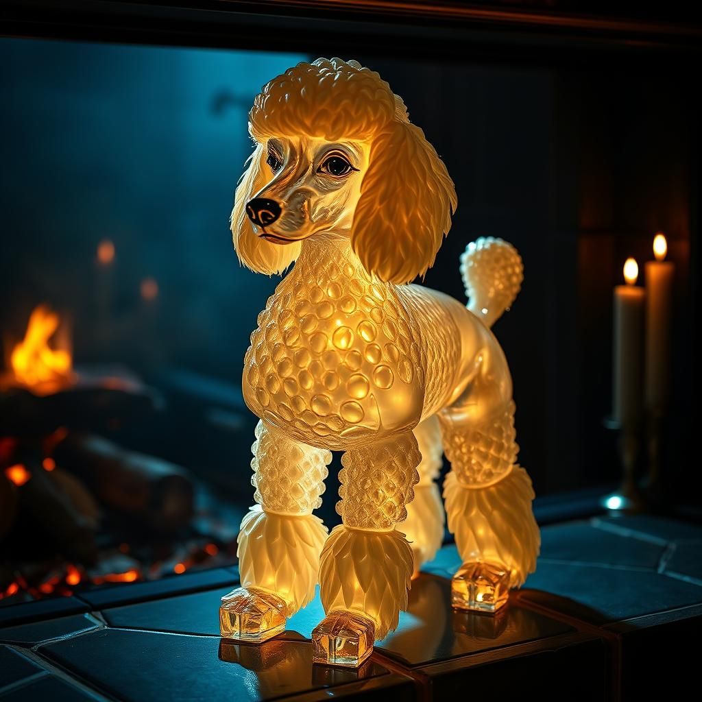 Enameled Glass Poodle in Moody Cinematic Lighting