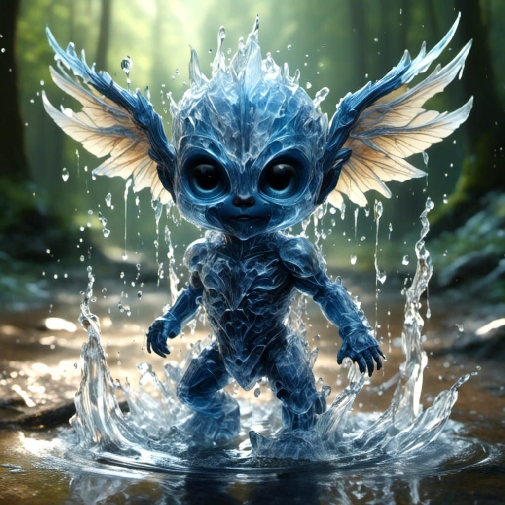 Cute Chibi Ice God Splashing on Sunny Day