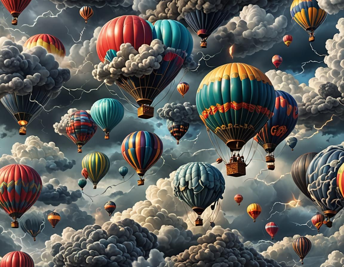 Anime Hot Air Balloon in Stormy Sky