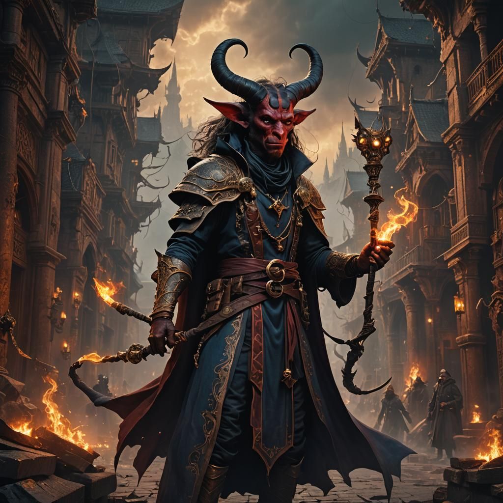 Epic Tiefling Wizard in Digital Matte Painting