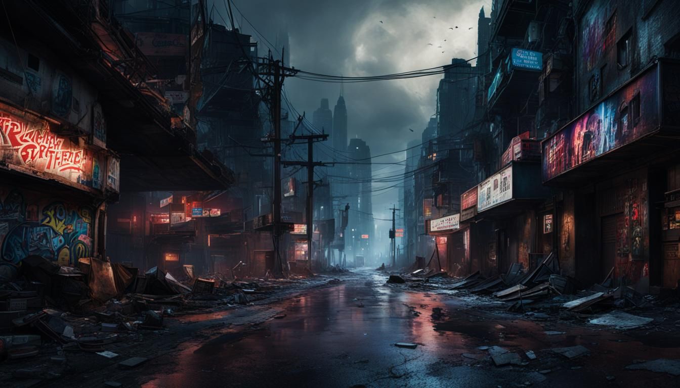Cyberpunk Street Scene at Night