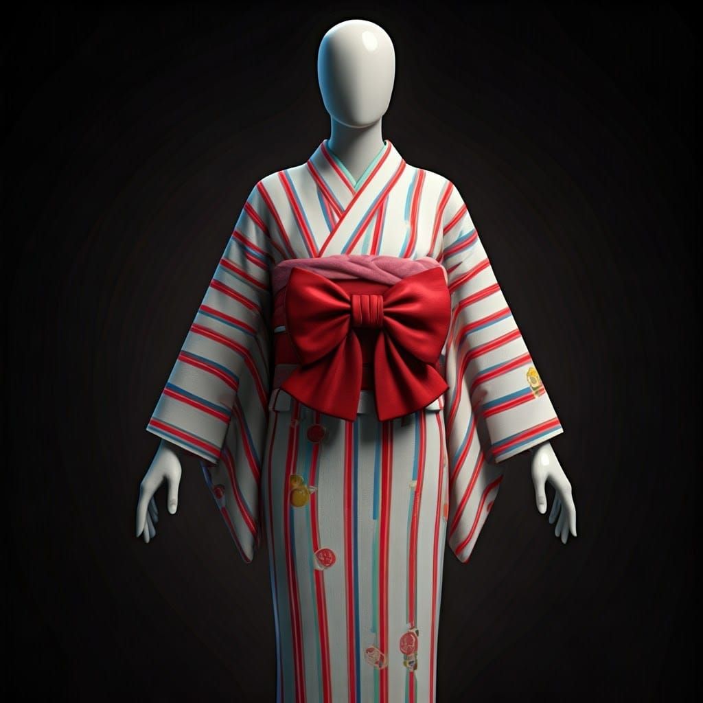 Mannequin Displaying Kimono with Candyland Motifs