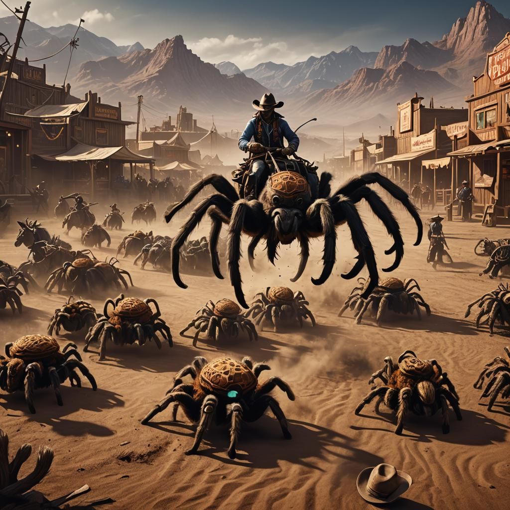 Tarantula Cowboy Rodeo: Detailed Fantasy Art