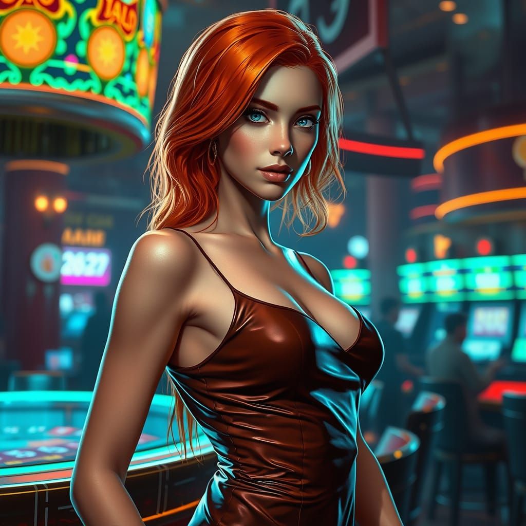 Sleek Casino Goddess in Triadic Hues