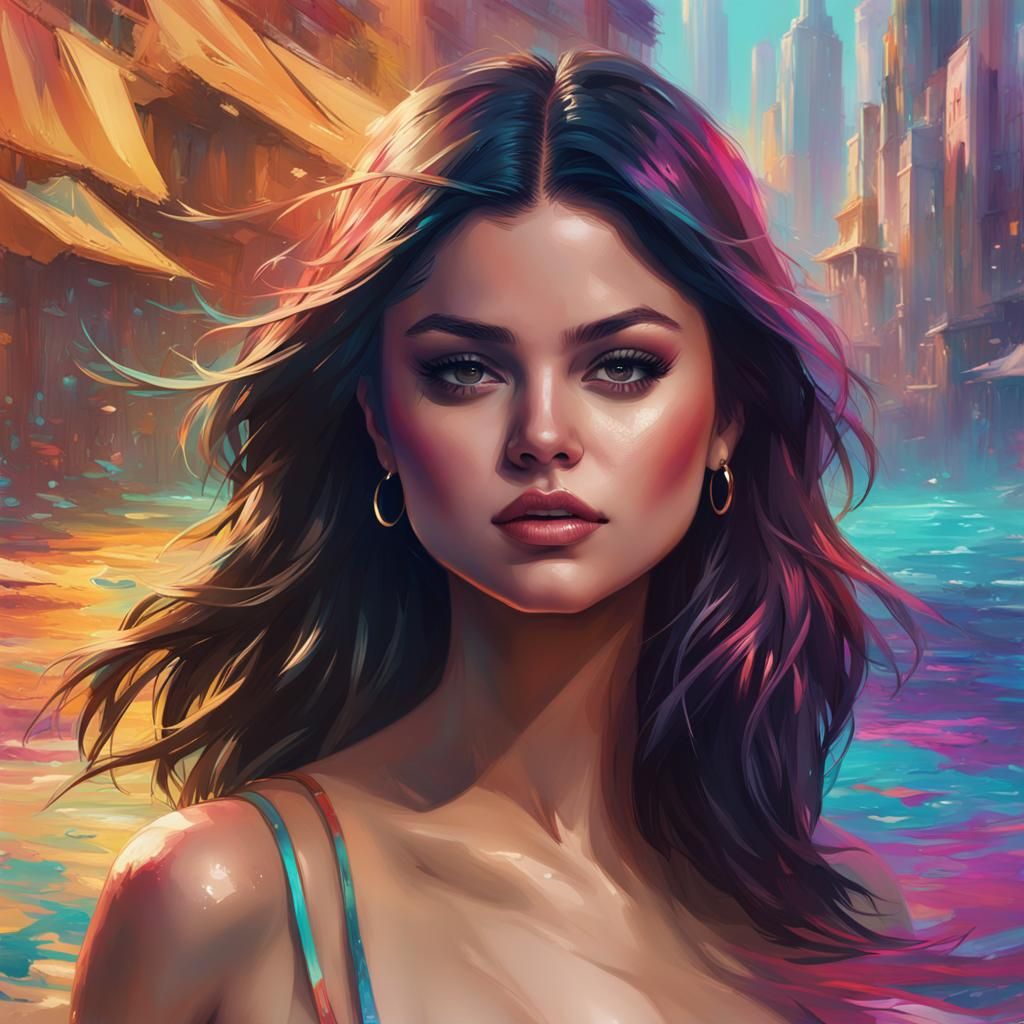 Colorful Bikini Portrait in Art Nouveau Style