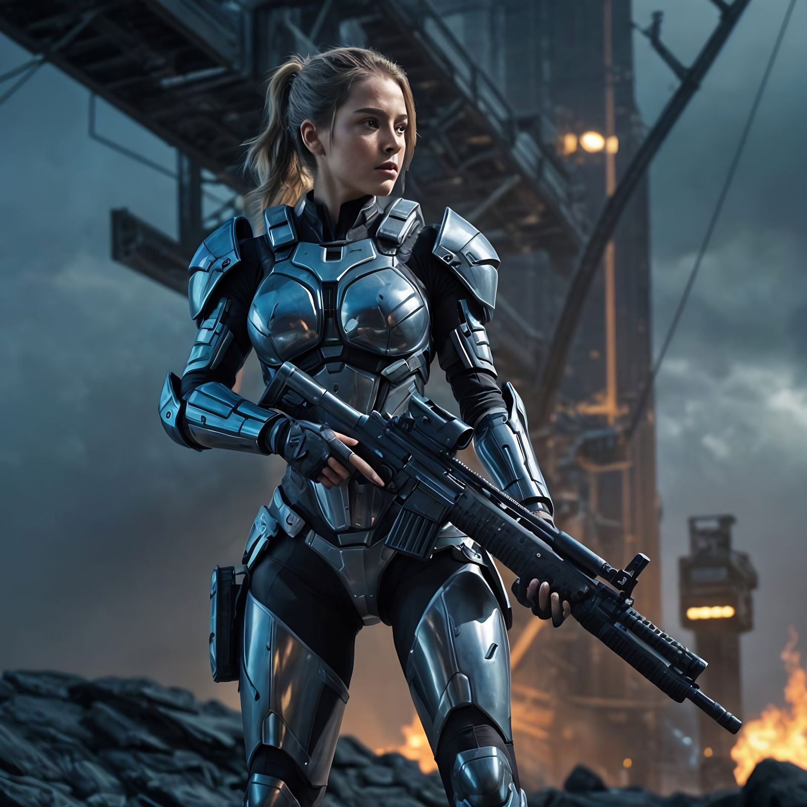 Futuristic Soldier and Mech Companion in Sci-Fi Battle