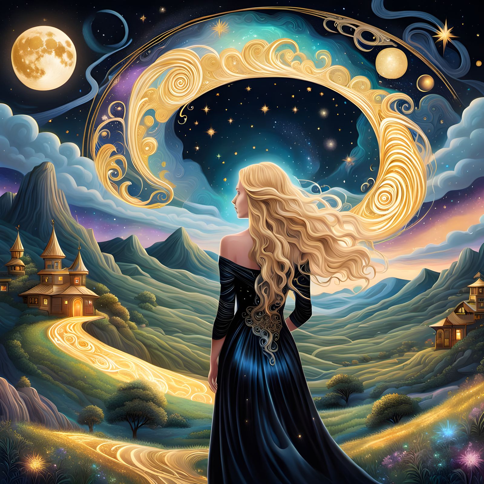 Holographic Astral Woman in Cosmic Illustration