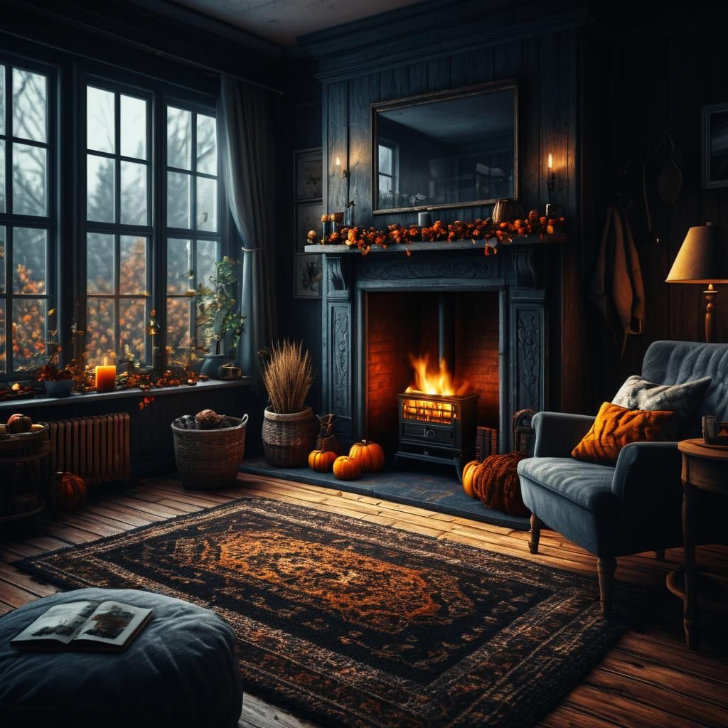 Cozy Autumn Home Interior in Hyperrealistic Style