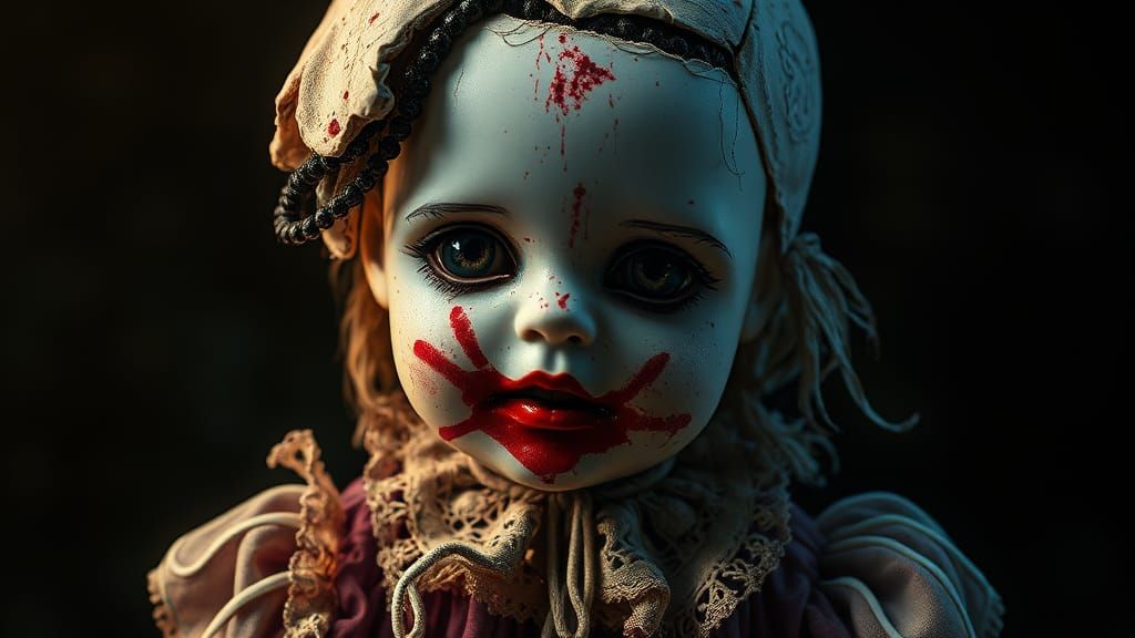 Hauntingly Beautiful Dark Fantasy Porcelain Doll in Art Nouv...