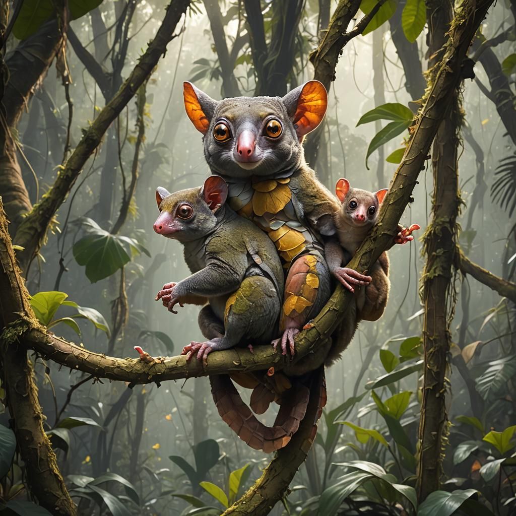 Enchanted Colugo and Baby in Southeast Asian Jungle