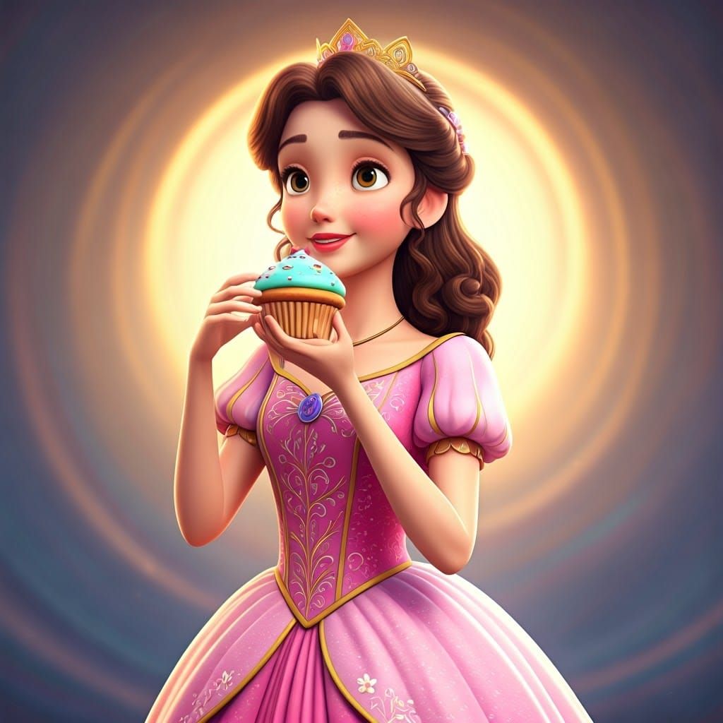 Princess with Cupcake in Pixar-Inspired 3D Art