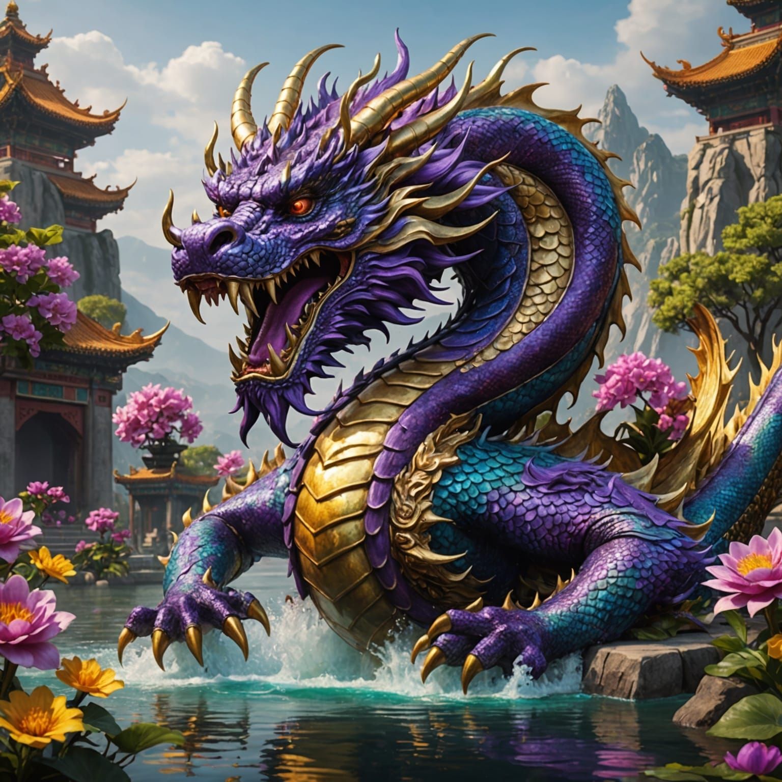 Majestic Ten-Headed Dragon in Dark Fantasy Style