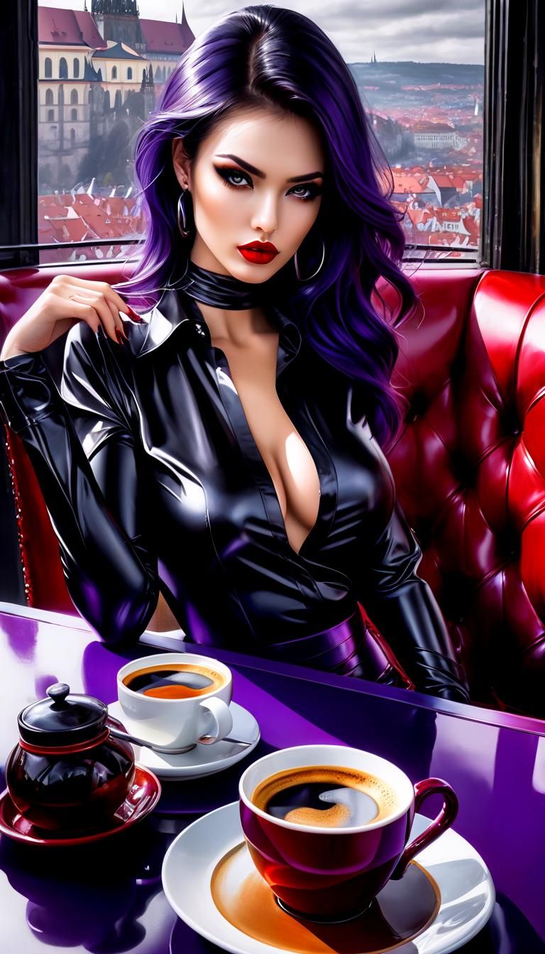 Model in Prague Cafe: Monochrome Ink Drawing